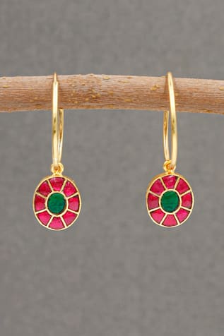 Stone Embellished Circular Drop Hoops 