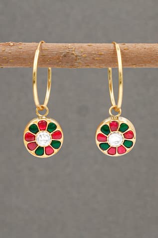 Stone Embellished Circular Motif Hoops 