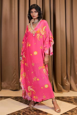 Foram Patel Mirror & Shell Embroidered Kaftan With Inner 