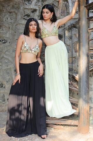 Foram Patel Mirror Embroidered Bralette & Sharara Set 