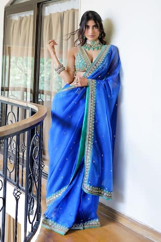 Foram Patel Hand Embroidered Pre-Draped Saree With Blouse 