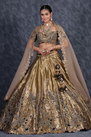 Sidhaarth & Disha Ambrosia Velvet Applique Embroidered Lehenga Set 