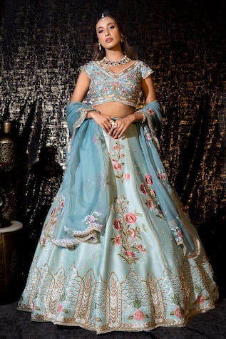 Sidhaarth & Disha Phool Gul Resham Embroidered Lehenga Set 