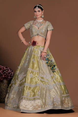 Sidhaarth & Disha Acanthus Bloom Resham Embroidered Lehenga Set 