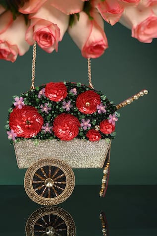 Detach accessories Chaise Flower Cart Sequin Encrusted Sling Bag 