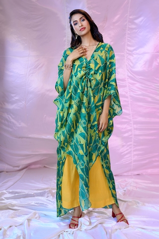 SIARRA x AZA Leaf Print Kaftan Tunic With Pant