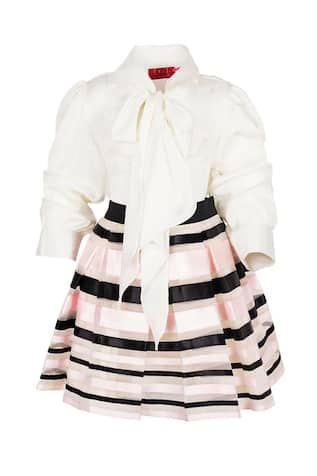 PNK Isha Arora (Pink) Solid Shirt With Striped Skirt 