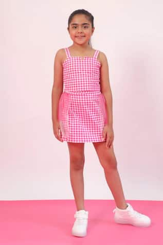 PNK Isha Arora (Pink) Checkered Crop Top With Skirt 