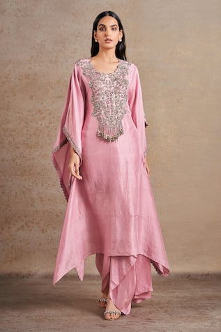 Stotram Silk Dori Embroidered Kaftan With Draped Skirt 