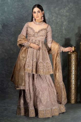 Sidhaarth & Disha Gullista Embroidered Kurti Sharara Set 