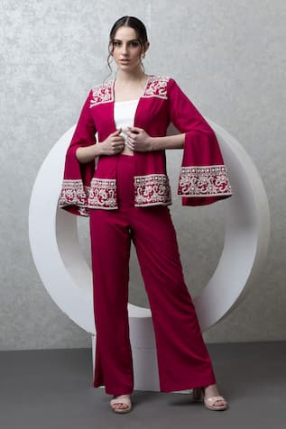 Majestic By Japnah Hand Embroidered Jacket Pant Set 