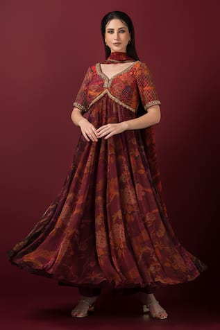 SONIA BADERIA Vrindavan Print Anarkali Set 