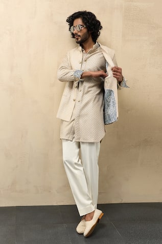Floral Thread Embroidered Nehru Jacket 