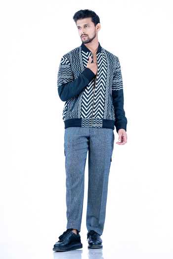 Yajy By Aditya Jain Printed Cotton Bomber Jacket With Trouser 