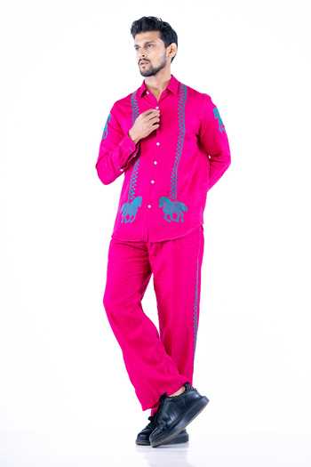 Yajy By Aditya Jain Resham Embroidered Shirt With Cargo Pant 