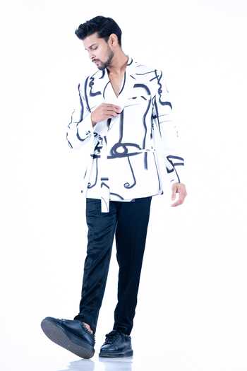 Yajy By Aditya Jain Abstract Print Wrap Robe Jacket With Cupro Trouser 