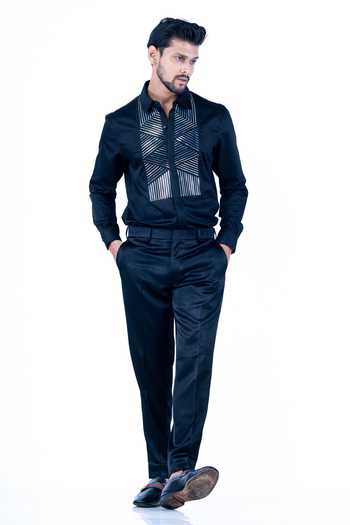 Yajy By Aditya Jain Stripe Placement Embellished Shirt 