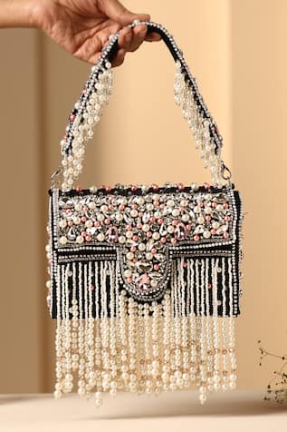 Floret Crystal & Pearl Embellished Handbag 