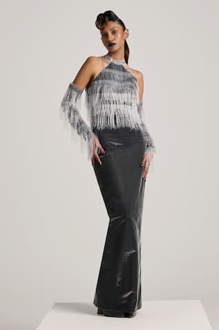 AKHL Fringed Bodice Maxi Dress 