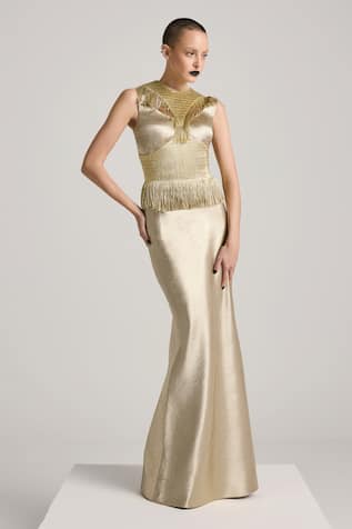 AKHL Metallic Yarn Hand Embroidered Fishtail Dress 