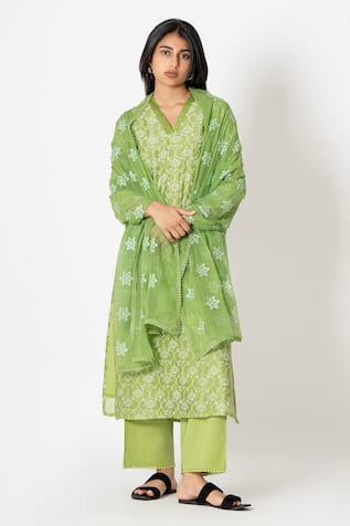 Kameez Floral Handblock Print Kurta Pant Set 