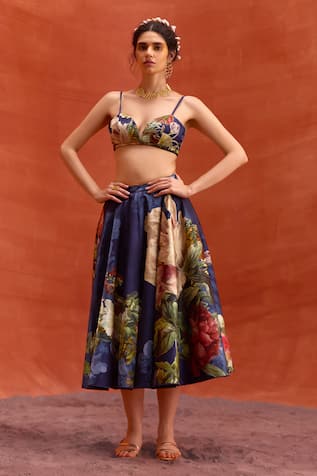 Kalista Floral Print Viscose Satin Skirt Set 