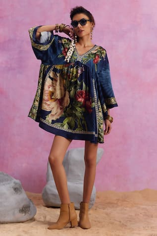 Kalista Simson Floral Pattern Flared Short Dress 