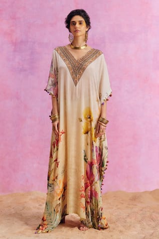 Kalista Saira Bloom Print Hand Embroidered Kaftan 