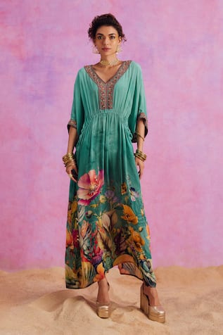 Kalista Bianca Botanic Fleur Print Kaftan 