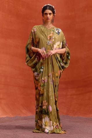 Kalista Maisha Tulip Bloom Print Draped Kaftan 