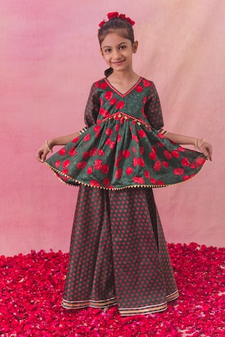 Chotibuti Gulaab Garden Print Peplum Top With Sharara 