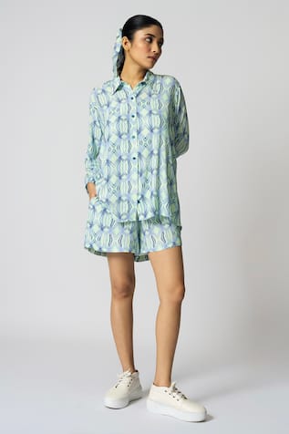 KLAD Rhombus Print Full Sleeve Shirt & Shorts Set 