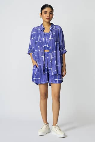 KLAD Abstract Brick Print Shirt Shorts Set 