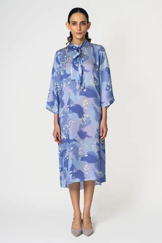 KLAD Abstract Splash Print Dress With Scarf 