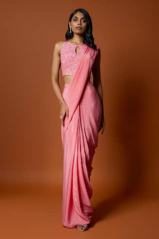 Mehak Murpana Pre-Draped Saree With Embroidered Blouse 