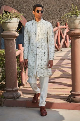 Bohame Troy Chikankari Achkan Jacket With Kurta Set 