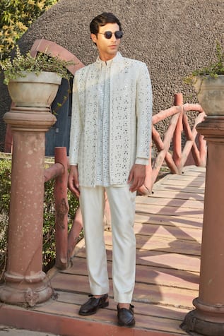 Bohame Zach Chikankari Embroidered Jacket With Kurta Set 