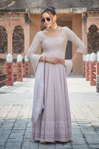 Bohame Keely Floral Chikankari Embroidered Anarkali With Dupatta 