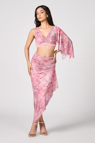 S&N By Shantnu Nikhil Floral Print Asymmetric Skirt 