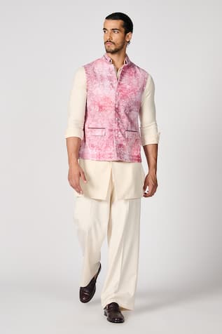 S&N by Shantnu Nikhil Flower Print Nehru Jacket 