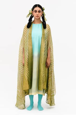 Naina Jain Khari Shaded Dress With Asymmetric Arashi Cape 