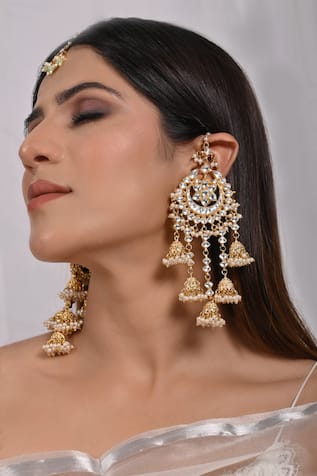 SHLOK JEWELS Stone Studded Chandbalis 