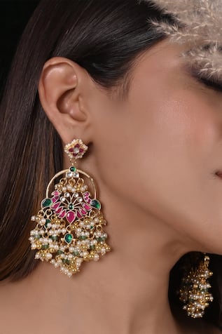 SHLOK JEWELS Peacock Carved Cutwork Earrings 