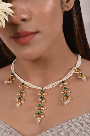 SHLOK JEWELS Kundan Work Pendant Choker Necklace 