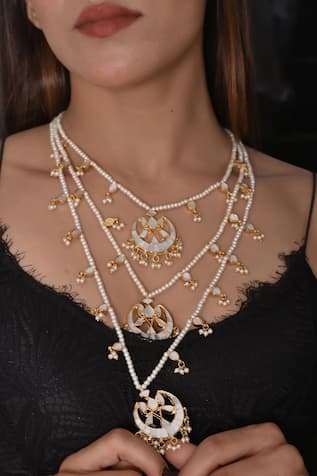 SHLOK JEWELS Kundan Work Layered Pendant Necklace 