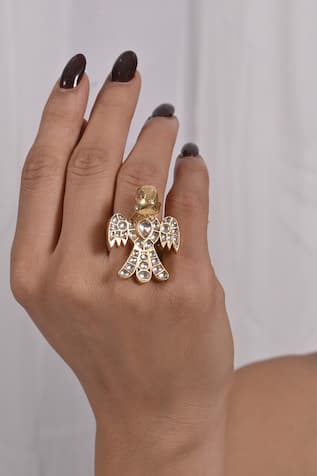 SHLOK JEWELS Kundan Embellished Bird Motif Ring 