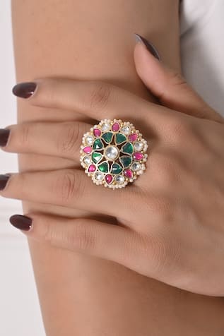 SHLOK JEWELS Kundan & Stones Embellished Ring 