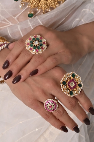 SHLOK JEWELS Kundan & Beaded Embellished Ring