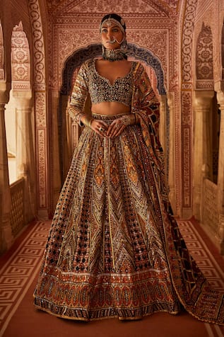 The Royaleum Izhaar Silk Geometric Embellished Bridal Lehenga Set 