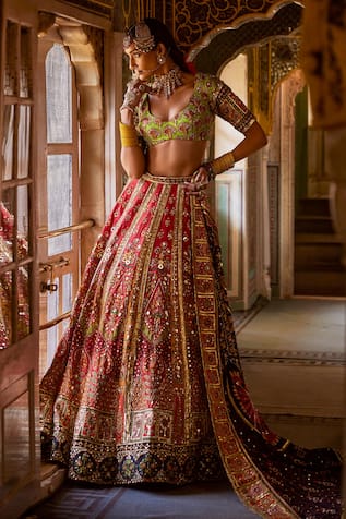 The Royaleum Safarish Silk Floral Embellished Bridal Lehenga Set 